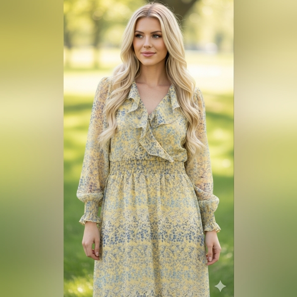Shelby & Palmer Yellow Floral Vintage Grannycore Maxi Dress - Picture 1 of 12
